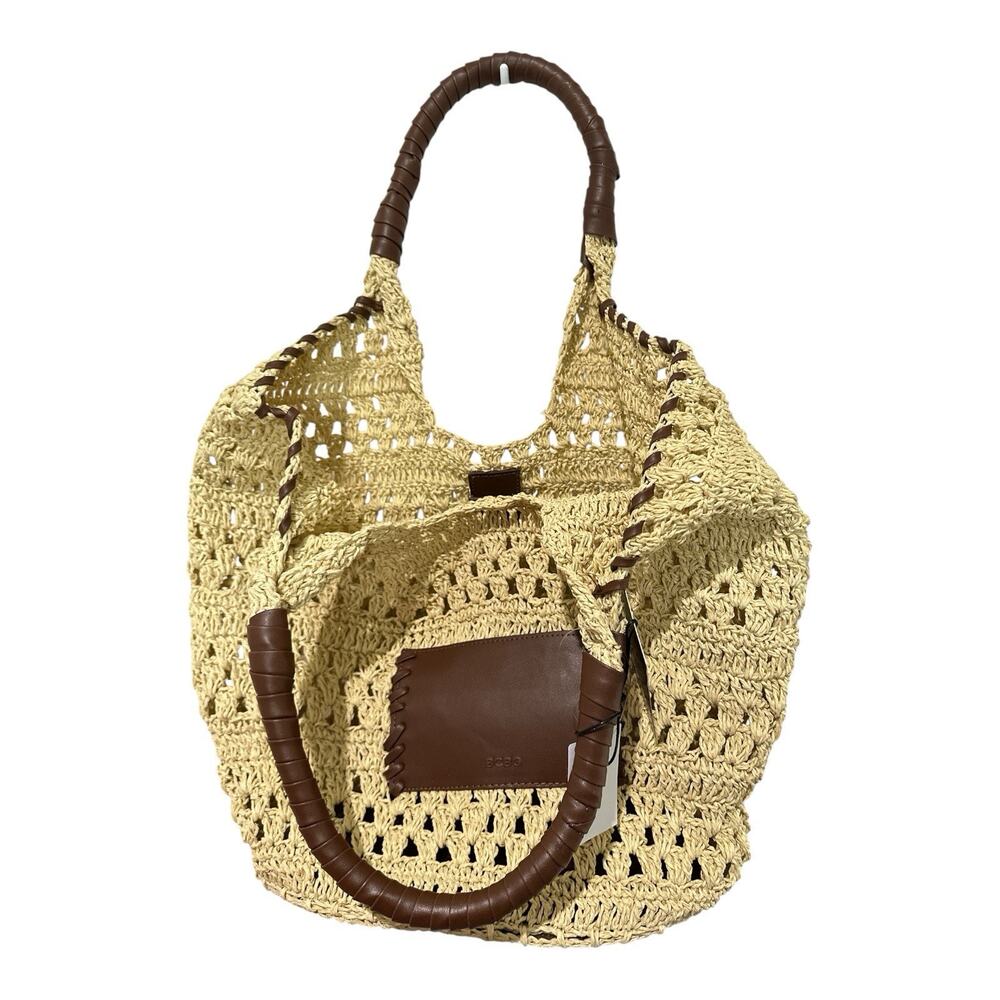 BCBGMAXAZRIA Woven Raffia Tote Bag in Natural/Cognac. - Picture 6 of 12